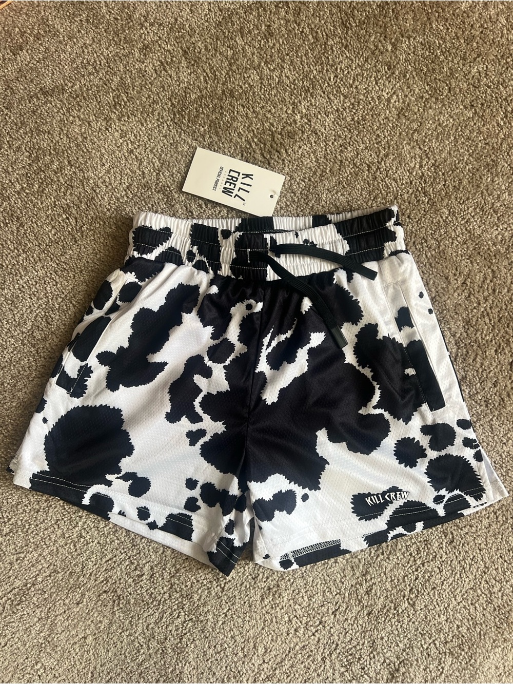 KILL CREW Black & White Cow-Print Athletic Shorts